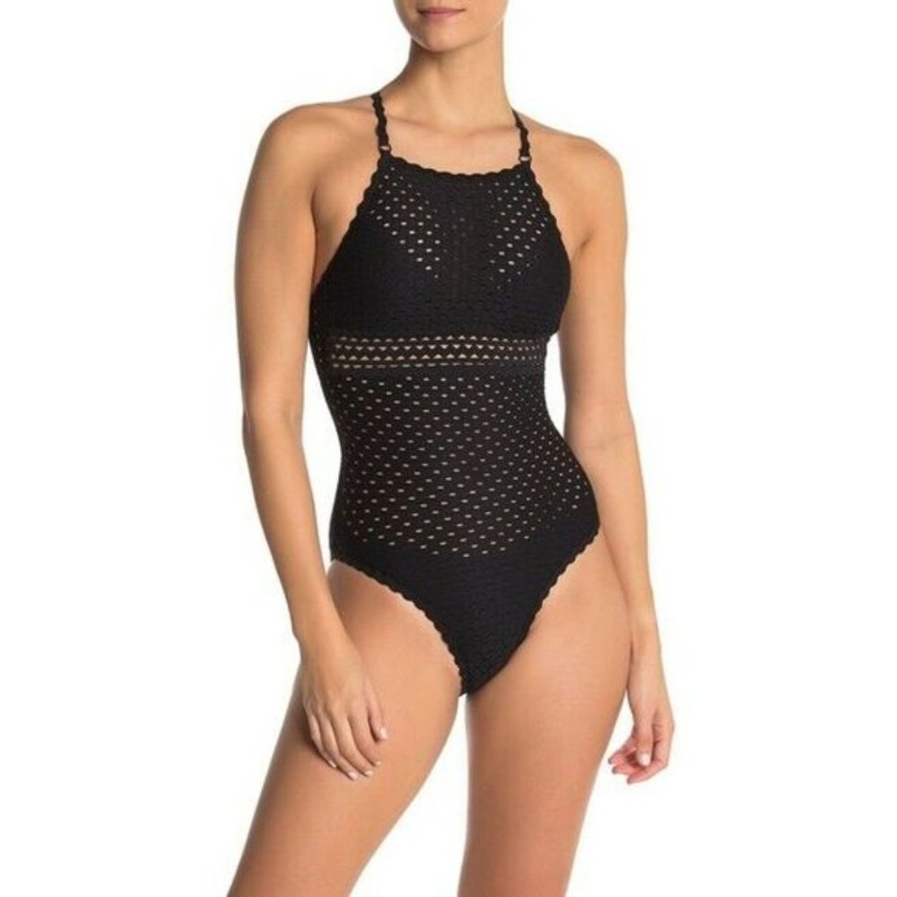 NWT Robin Piccone One-Piece Swimsuit Chira Perforate Swimsuit Black